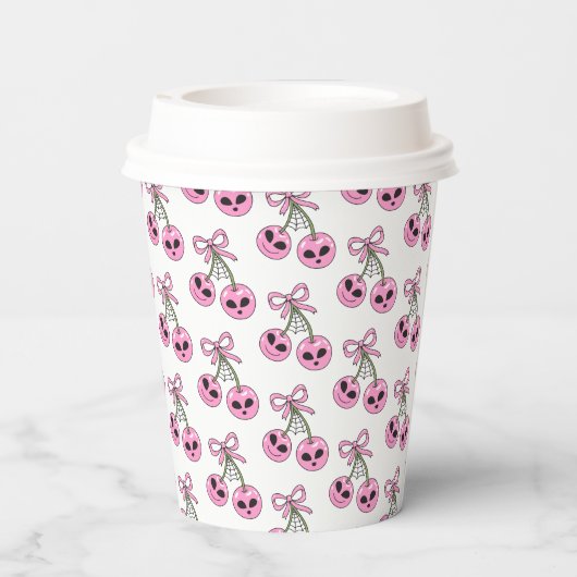  cute pink Halloween cherry illustration  紙コップ (裏面)