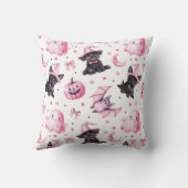 Cute Pink Halloween Ghosts & Dogs Throw Pillow クッション (裏面)