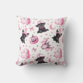 Cute Pink Halloween Ghosts & Dogs Throw Pillow クッション (正面)