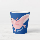 Cute pink happy axolotl カフェラテマグ (正面)
