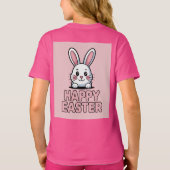 Cute Pink Happy Easter White Bunny T-Shirt Tシャツ (裏面)