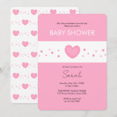 Cute Pink Heart Baby Shower Invitation 招待状 (正面/裏面)