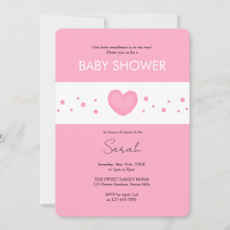 Cute Pink Heart Baby Shower Invitation 招待状