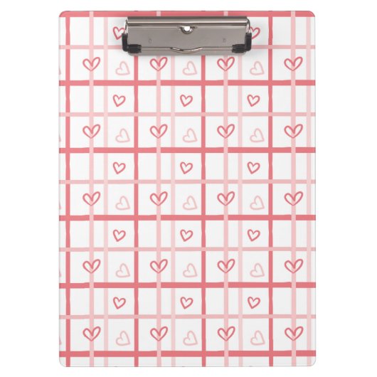 Cute Pink Heart Grid Pattern クリップボード (正面)