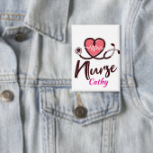 Cute  Pink Heart lifeline Nurse Personalize 缶バッジ (インサイチュ)