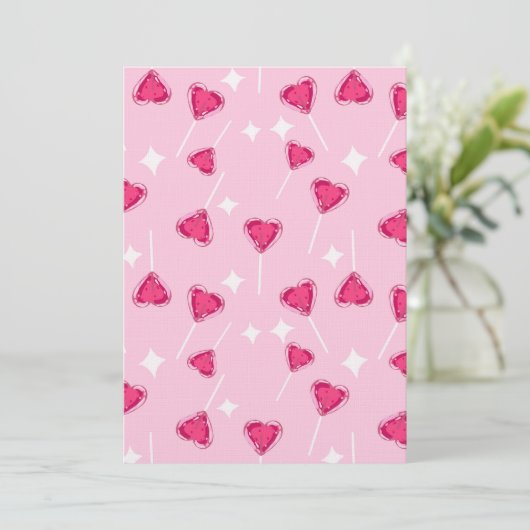 Cute Pink Heart Lollipop Seamless Pattern 招待状 (スタンド正面)