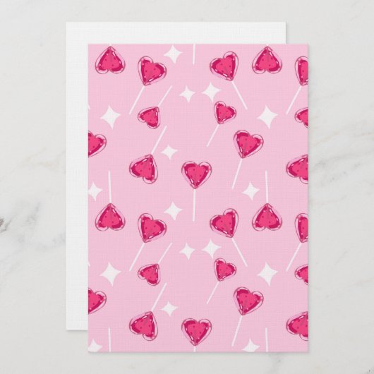 Cute Pink Heart Lollipop Seamless Pattern 招待状 (正面/裏面)