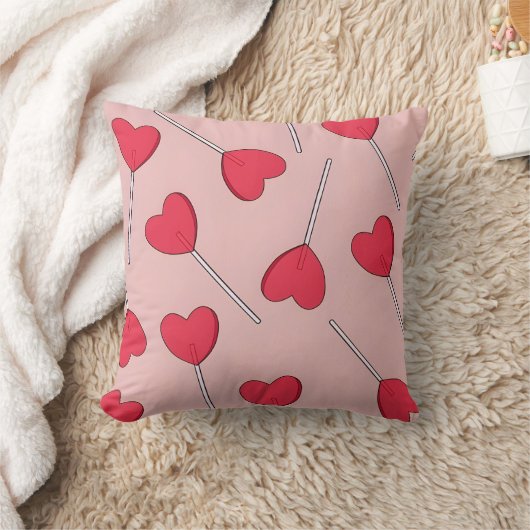 Cute Pink Heart Lollipops Seamless Pattern クッション (ブランケット)