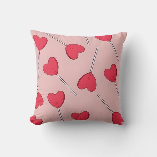 Cute Pink Heart Lollipops Seamless Pattern クッション (正面)