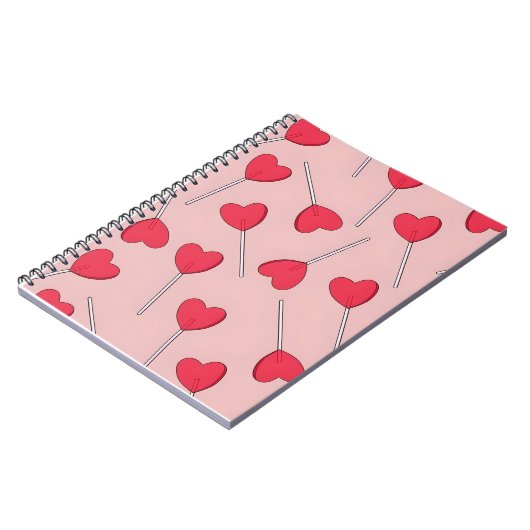 Cute Pink Heart Lollipops Seamless Pattern ノートブック (左側)