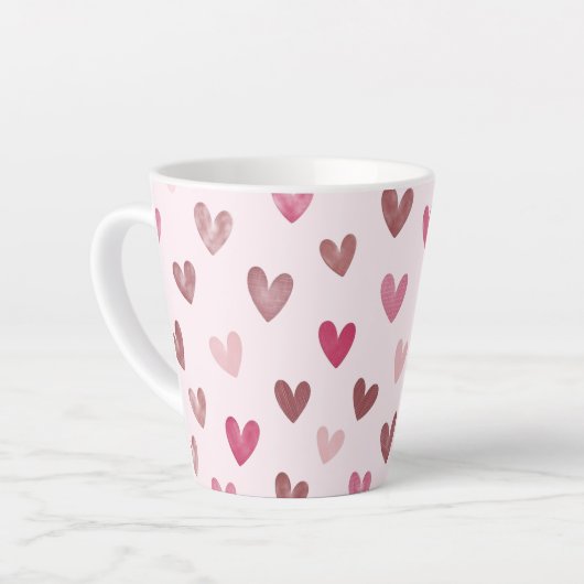 Cute Pink Heart Pattern – Romantic &Stylish Design カフェラテマグ (左アングル)