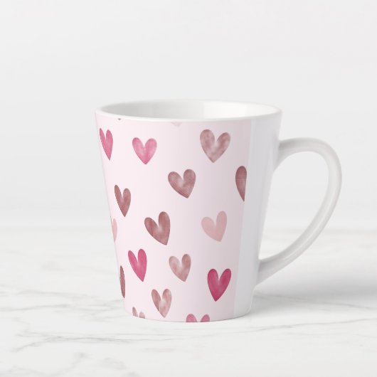 Cute Pink Heart Pattern – Romantic &Stylish Design カフェラテマグ (右)