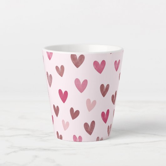 Cute Pink Heart Pattern – Romantic &Stylish Design カフェラテマグ (正面)