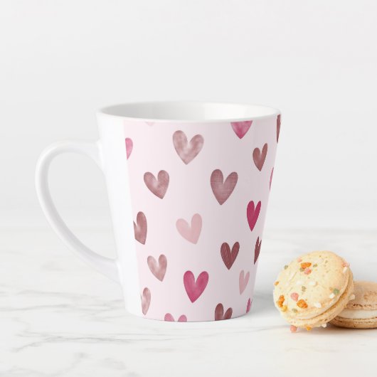 Cute Pink Heart Pattern – Romantic &Stylish Design カフェラテマグ (インサイチュ)
