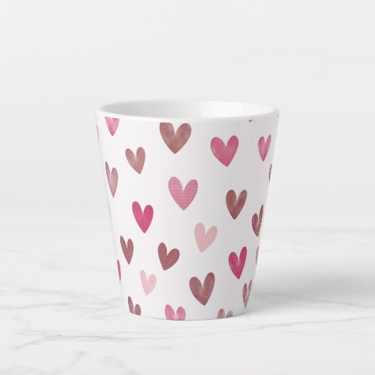 Cute Pink Heart Pattern – Romantic &Stylish Design カフェラテマグ (正面)