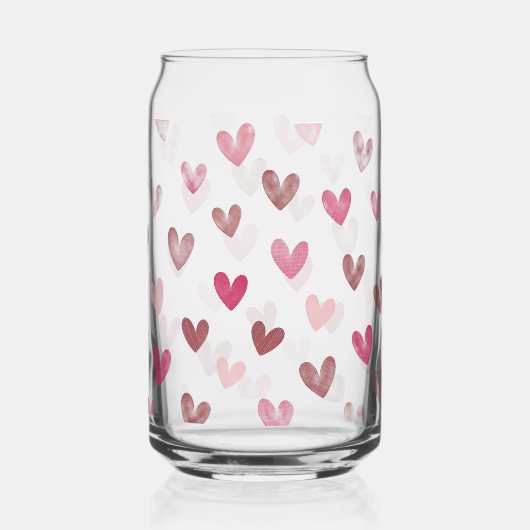Cute Pink Heart Pattern – Romantic &Stylish Design ガラス缶 (正面)