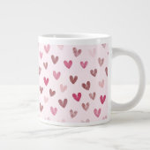 Cute Pink Heart Pattern – Romantic &Stylish Design ジャンボコーヒーマグカップ (右)