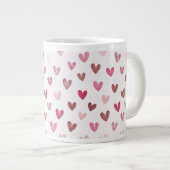 Cute Pink Heart Pattern – Romantic &Stylish Design ジャンボコーヒーマグカップ (正面右)