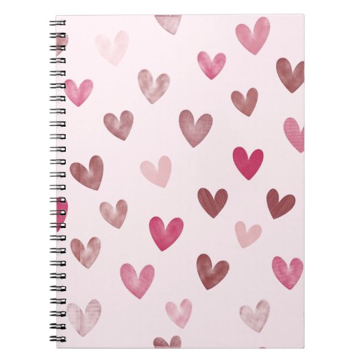 Cute Pink Heart Pattern – Romantic &Stylish Design ノートブック (正面)