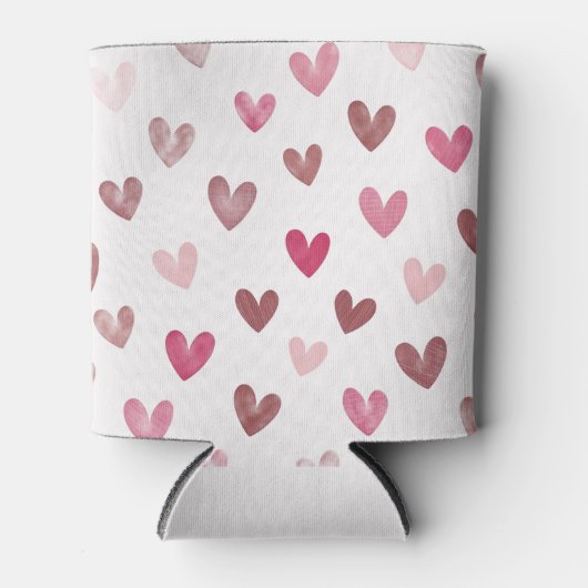 Cute Pink Heart Pattern – Romantic &Stylish Design 缶クーラー (正面)