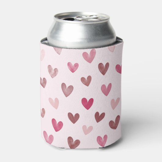 Cute Pink Heart Pattern – Romantic &Stylish Design 缶クーラー (缶正面)