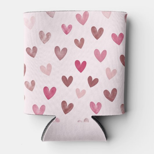 Cute Pink Heart Pattern – Romantic &Stylish Design 缶クーラー (正面)