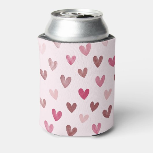Cute Pink Heart Pattern – Romantic &Stylish Design 缶クーラー (缶裏面)
