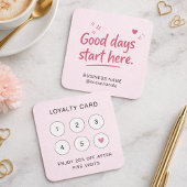 Cute Pink Heart Sparkle Script Good Days QR Code スクエア名刺