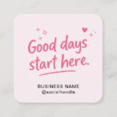 Cute Pink Heart Sparkle Script Good Days QR Code スクエア名刺 (正面)