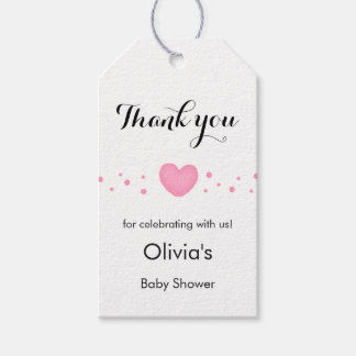 Cute Pink Heart Thank You Baby Shower Gift Tags ギフトタグ