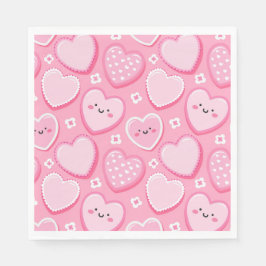 Cute Pink Hearts and flowers Girl Birthday Party スタンダードランチョンナプキン