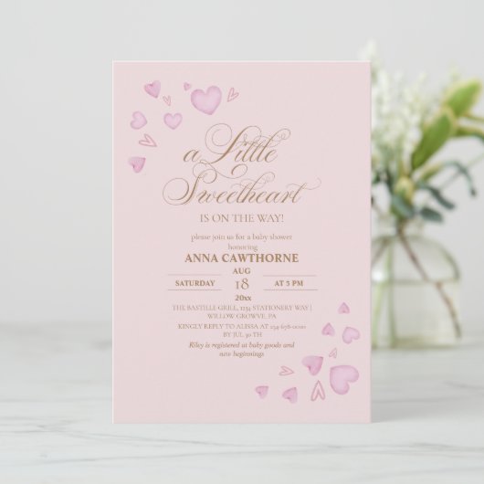 Cute Pink Hearts Baby Shower 招待状 (スタンド正面)
