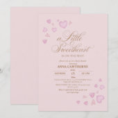 Cute Pink Hearts Baby Shower 招待状 (正面/裏面)