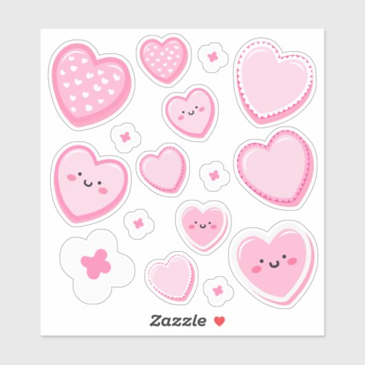 Cute Pink Hearts Custom-cut シール (シート)