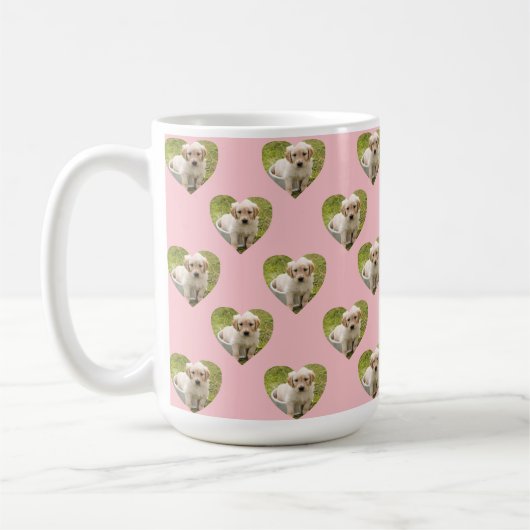 Cute Pink Hearts Custom Pet Photo コーヒーマグカップ (左)