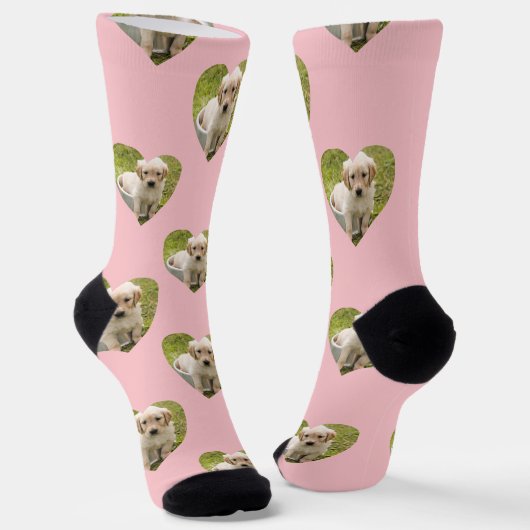 Cute Pink Hearts Custom Pet Photo ソックス (傾斜あり)