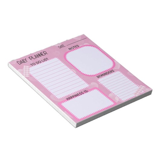 Cute Pink Hearts Daily Planner Notepad ノートパッド (アングル)
