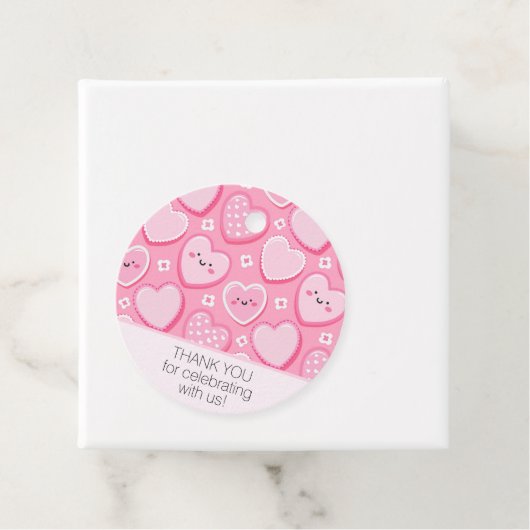 Cute Pink Hearts Girl Birthday Party フェイバータグ (インサイチュ)