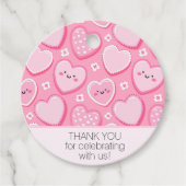 Cute Pink Hearts Girl Birthday Party フェイバータグ (正面)