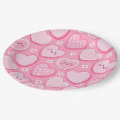 Cute Pink Hearts Girl Birthday Party ペーパープレート (アングル)