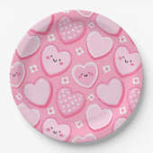 Cute Pink Hearts Girl Birthday Party ペーパープレート (正面)