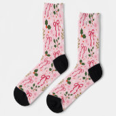 Cute Pink Holly Christmas Socks ソックス (左)