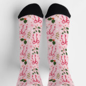 Cute Pink Holly Christmas Socks ソックス (上部)
