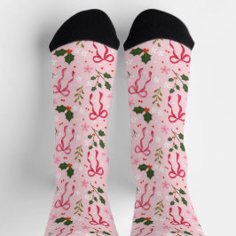 Cute Pink Holly Christmas Socks ソックス