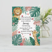 Cute Pink Jungle Safari First Boy Birthday 招待状 (スタンド正面)