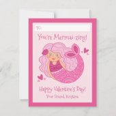 Cute Pink Kids Mermaid Valentine ノートカード (正面)