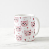 Cute Pink Kittens and Hearts Pattern for Kids コーヒーマグカップ (正面右)