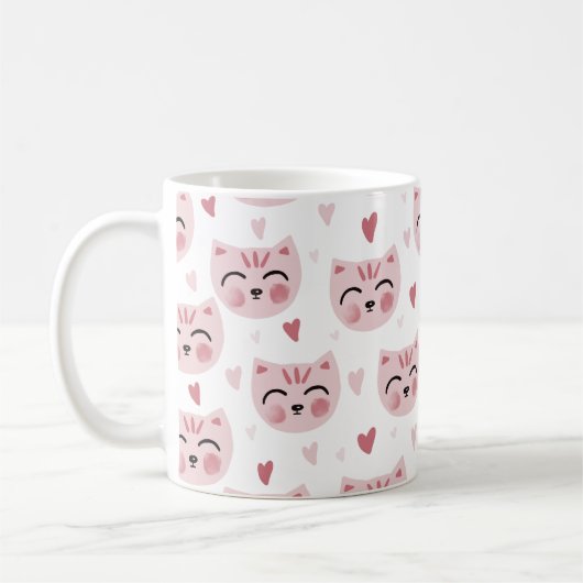 Cute Pink Kittens and Hearts Pattern for Kids コーヒーマグカップ (左)
