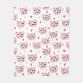 Cute Pink Kittens and Hearts Pattern for Kids フリースブランケット (正面)