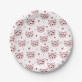 Cute Pink Kittens and Hearts Pattern for Kids ペーパープレート (正面)